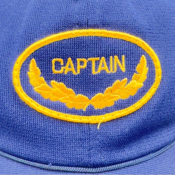 Vintage Blue Captain Hat Snapback Trucker Cap Nautical Boating Pilot Embroidered - Picture 2 of 7